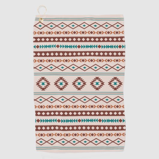 Aztec Rusts Blauwgroen Cream Mixed Motifs Pattern Golfhanddoek (Voorkant)