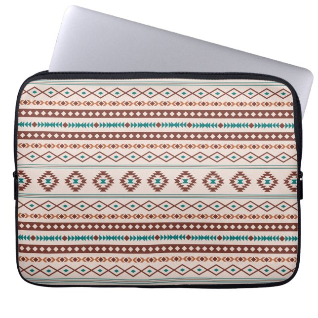 Aztec Rusts Blauwgroen Cream Mixed Motifs Pattern Laptop Sleeve (Voorkant)