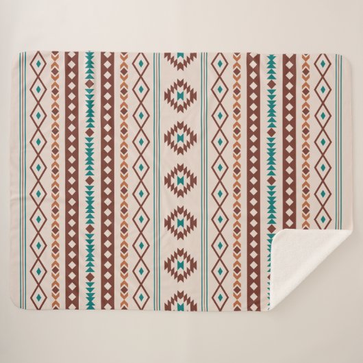 Aztec Rusts Blauwgroen Cream Mixed Motifs Pattern Sherpa Deken (Voorkant (horizontaal))