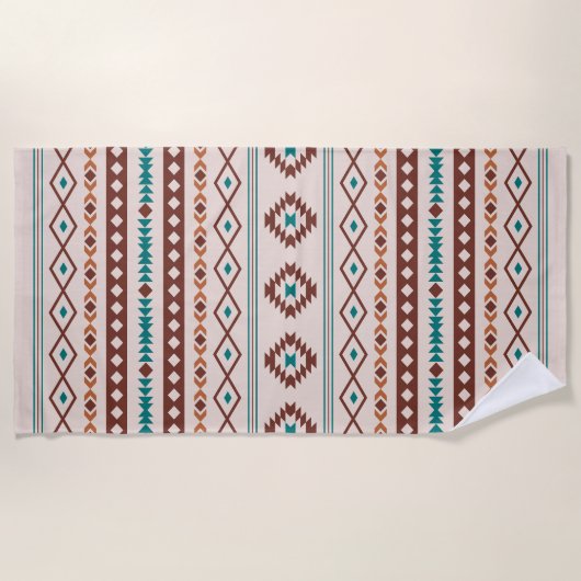 Aztec Rusts Blauwgroen Cream Mixed Motifs Pattern Strandlaken (Voorkant)