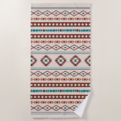 Aztec Rusts Blauwgroen Cream Mixed Motifs Pattern Strandlaken (Voorkant)