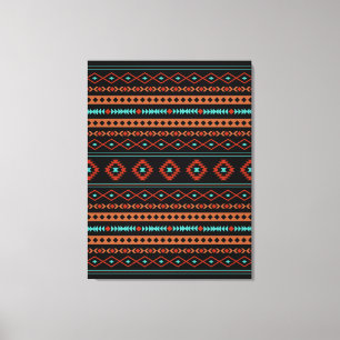 Aztec Rusts Blauwgroen zwarte gemengde motieven Canvas Afdruk