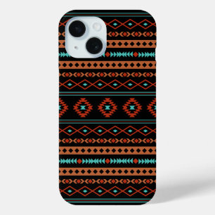 Aztec Rusts Blauwgroen zwarte gemengde motieven iPhone 15 Case