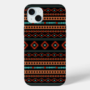 Aztec Rusts Blauwgroen zwarte gemengde motieven iPhone 15 Mini Hoesje