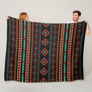 Aztec Rusts Blauwgroen zwarte gemengde motieven Fleece Deken