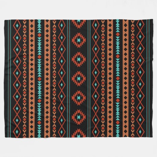 Aztec Rusts Blauwgroen zwarte gemengde motieven Fleece Deken (Voorkant (Horizontaal))