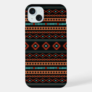 Aztec Rusts Blauwgroen zwarte gemengde motieven iPhone 15 Plus Case