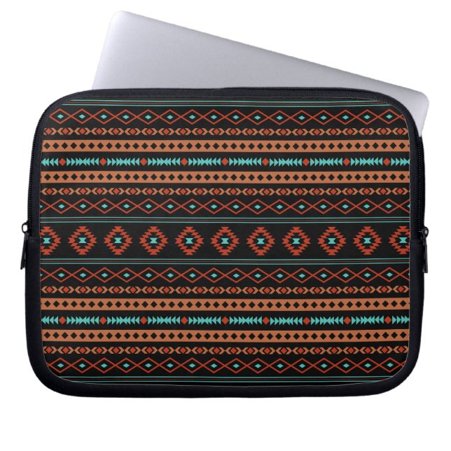 Aztec Rusts Blauwgroen zwarte gemengde motieven Laptop Sleeve (Voorkant)