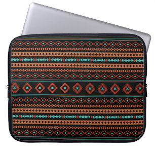 Aztec Rusts Blauwgroen zwarte gemengde motieven Laptop Sleeve