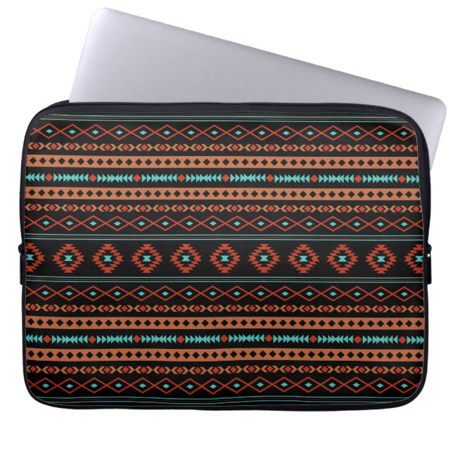 Aztec Rusts Blauwgroen zwarte gemengde motieven Laptop Sleeve (Voorkant)