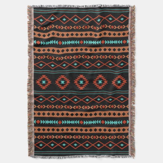 Aztec Rusts Blauwgroen zwarte gemengde motieven V- Deken (Voorkant Verticaal)