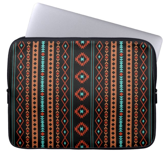 Aztec Rusts Blauwgroen zwarte gemengde motieven V- Laptop Sleeve (Voorkant)