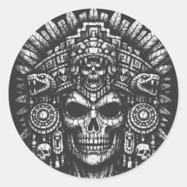 Aztec Schedel Hoofddeksel door BurnsInHell Ronde Sticker