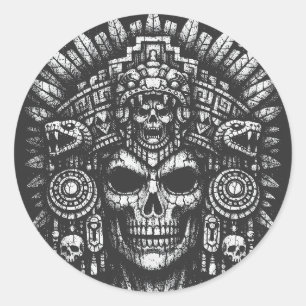 Aztec Schedel Hoofddeksel door BurnsInHell Ronde Sticker