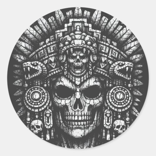 Aztec Schedel Hoofddeksel door BurnsInHell Ronde Sticker (Voorkant)