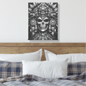 Aztec Schedel Hoofdtooi door BurnsInHell Canvas Afdruk (Insitu (Slaapkamer))