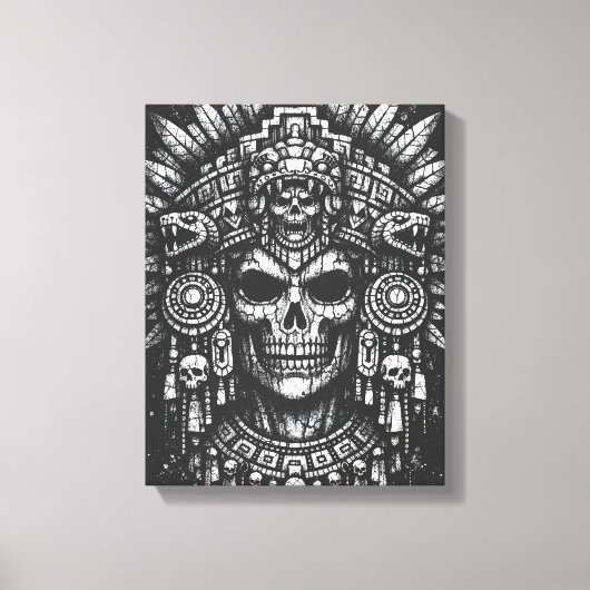 Aztec Schedel Hoofdtooi door BurnsInHell Canvas Afdruk (Voorkant)