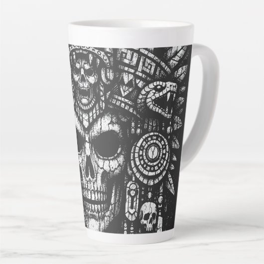 Aztec Schedel Hoofdtooi door BurnsInHell Latte Mok (Rechterhoek)
