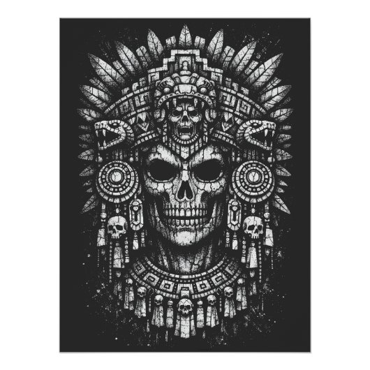 Aztec Schedel Hoofdtooi door BurnsInHell Perfect Poster (Voorkant)