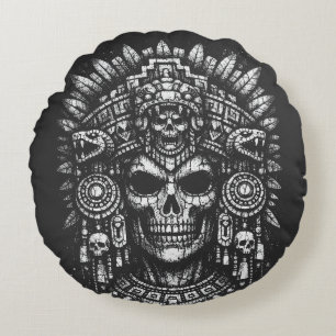 Aztec Schedel Hoofdtooi door BurnsInHell Rond Kussen