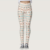 Aztec Shapes LG Pattern Rust Blauwgroen Cream Leggings (Voorkant)