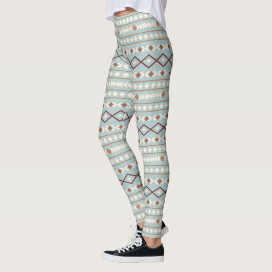 Aztec Shapes LG Pattern Rusts Cream Blauwgroen-Blu Leggings (Links)