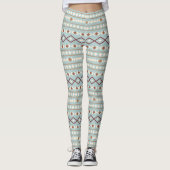 Aztec Shapes LG Pattern Rusts Cream Blauwgroen-Blu Leggings (Voorkant)