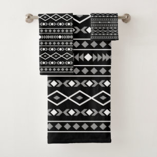 Aztec Shapes Patroon Grijs Wit Zwart Bad Handdoek