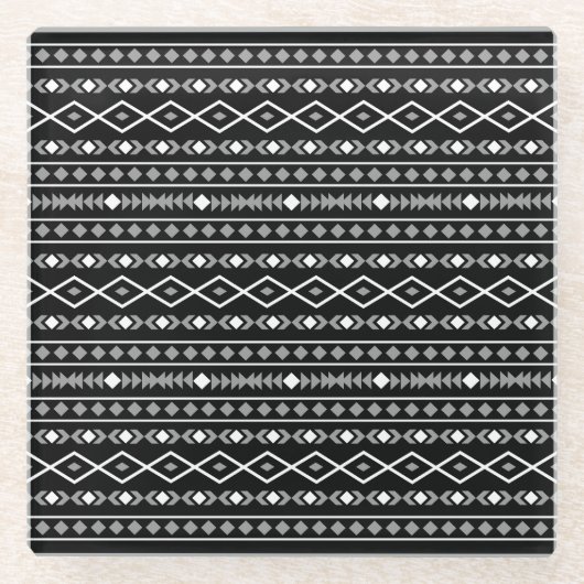 Aztec Shapes Patroon Grijs Wit Zwart Glazen Onderzetter (Voorkant)