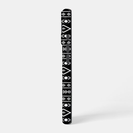 Aztec Shapes Patroon Grijs Wit Zwart iPhone 16 Hoesje (Linkerkant)