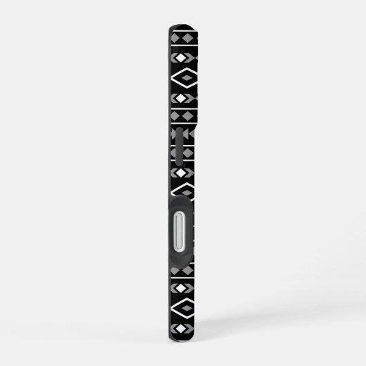 Aztec Shapes Patroon Grijs Wit Zwart iPhone 16 Hoesje (Rechterkant)