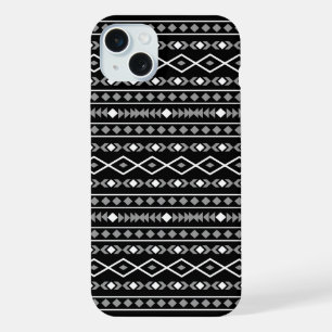 Aztec Shapes Patroon Grijs Wit Zwart iPhone 15 Plus Case