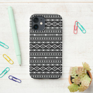 Aztec Shapes Patroon Grijs Wit Zwart iPhone 12 Mini Hoesje