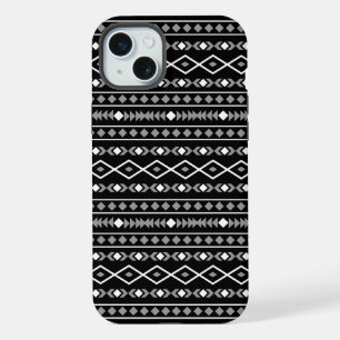Aztec Shapes Patroon Grijs Wit Zwart iPhone 15 Plus Case