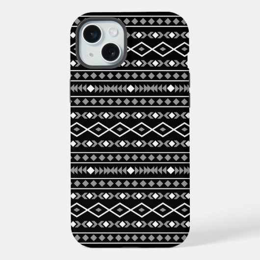 Aztec Shapes Patroon Grijs Wit Zwart iPhone Hoesje (Achterkant)