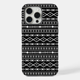 Aztec Shapes Patroon Grijs Wit Zwart iPhone 15 Pro Max Case