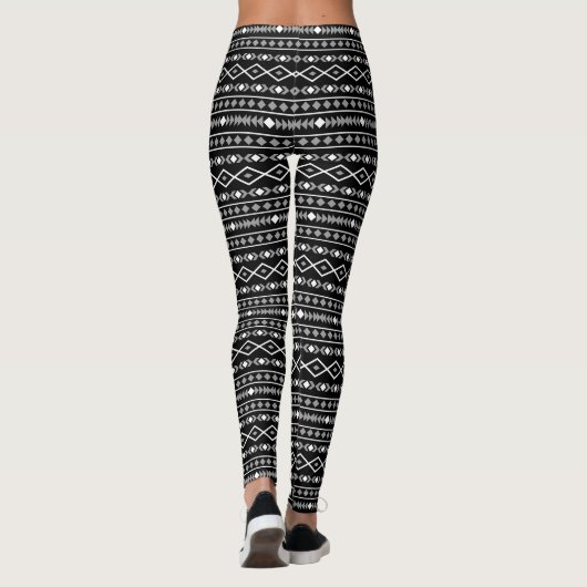Aztec Shapes Patroon Grijs Wit Zwart Leggings (Achterkant)