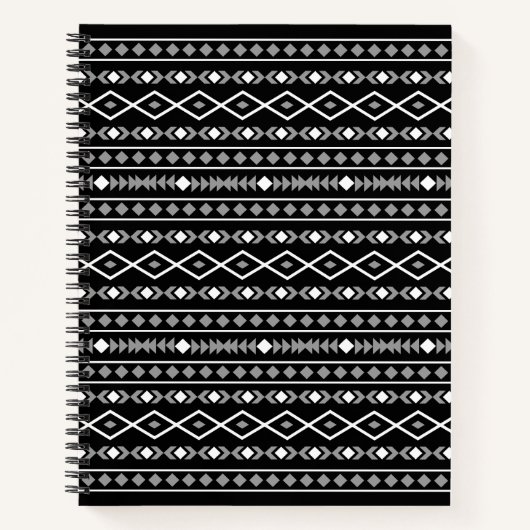 Aztec Shapes Patroon Grijs Wit Zwart Notitieboek (Voorkant)
