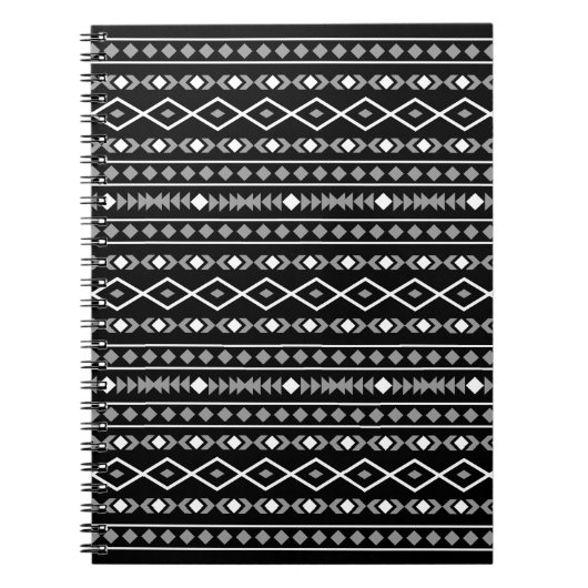 Aztec Shapes Patroon Grijs Wit Zwart Notitieboek (Voorkant)