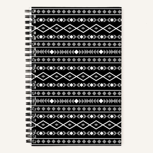 Aztec Shapes Patroon Grijs Wit Zwart Notitieboek (Voorkant)