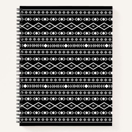 Aztec Shapes Patroon Grijs Wit Zwart Notitieboek (Voorkant)