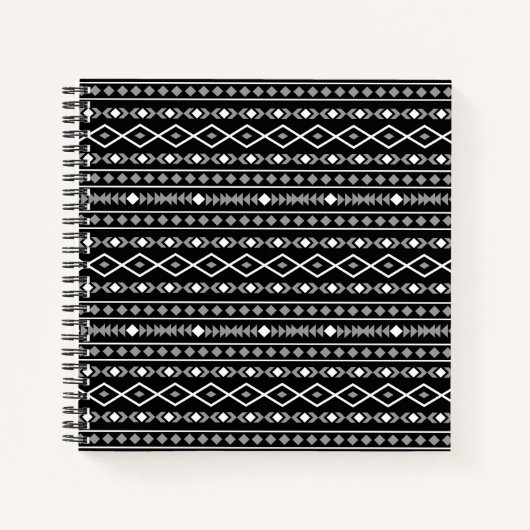 Aztec Shapes Patroon Grijs Wit Zwart Notitieboek (Voorkant)