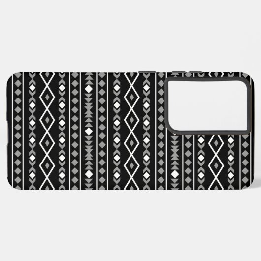 Aztec Shapes Patroon Grijs Wit Zwart Samsung Galaxy Hoesje (Linkerkant)