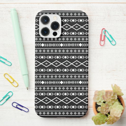 Aztec Shapes Patroon Wit Grijs Zwart iPhone Hoesje (Op bureau)