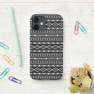 Aztec Shapes Patroon Wit Grijs Zwart iPhone 12 Mini Hoesje