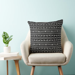 Aztec Shapes Patroon Wit Grijs Zwart Kussen