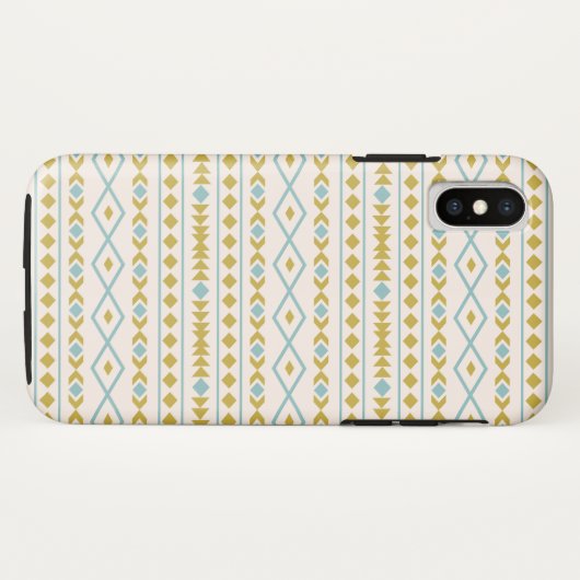 Aztec Shapes Pattern Blauwgroen Gold Cream Case-Mate iPhone Case (Achterkant (horizontaal))