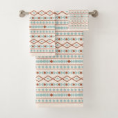 Aztec Shapes Pattern Rust Blauwgroen Cream Bad Handdoek (Insitu)