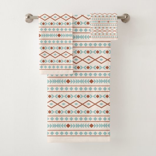Aztec Shapes Pattern Rust Blauwgroen Cream Bad Handdoek (Insitu)