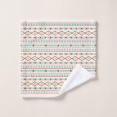 Aztec Shapes Pattern Rust Blauwgroen Cream Bad Handdoek (Wasdoekje)